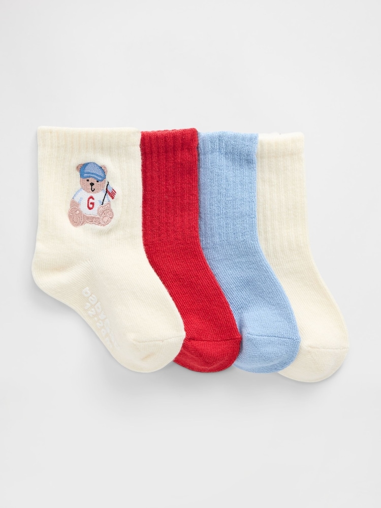 Gap Blue Brannan Bear Americana Crew Socks 4-Pack - Image 1 of 1 Gap Blue Brannan Bear Americana Crew Socks 4-Pack - Image 1 of 1