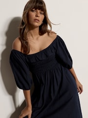Apricot Blue Smocked Bardot Maxi Dress - Image 2 of 5