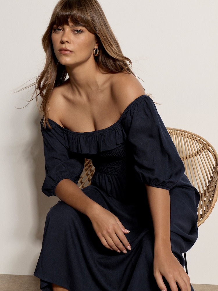 Apricot Blue Smocked Bardot Maxi Dress - Image 5 of 5 Apricot Blue Smocked Bardot Maxi Dress - Image 5 of 5