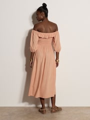 Apricot Orange Smocked Bardot Maxi Dress - Image 3 of 5