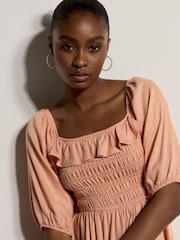 Apricot Orange Smocked Bardot Maxi Dress - Image 5 of 5