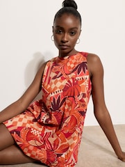 Apricot Red Abstract Print Bubble Hem Mini Dress - Image 3 of 5