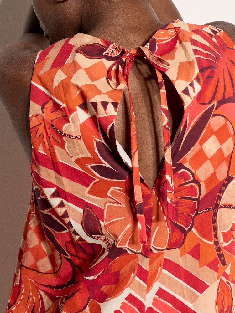 Apricot Red Abstract Print Bubble Hem Mini Dress - Image 5 of 5