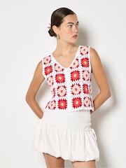 Apricot Red Crochet Squares Vest Top - Image 1 of 5