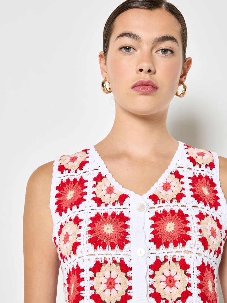 Apricot Red Crochet Squares Vest Top - Image 2 of 5 Apricot Red Crochet Squares Vest Top - Image 2 of 5