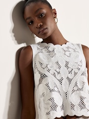 Apricot White Crochet Mesh Shell Top - Image 3 of 4