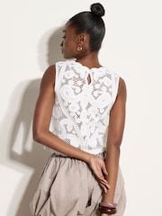 Apricot White Crochet Mesh Shell Top - Image 4 of 4