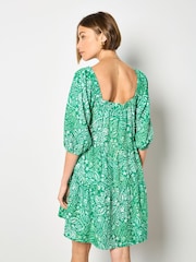 Apricot Green Floral Print Tiered Mini Dress - Image 2 of 4