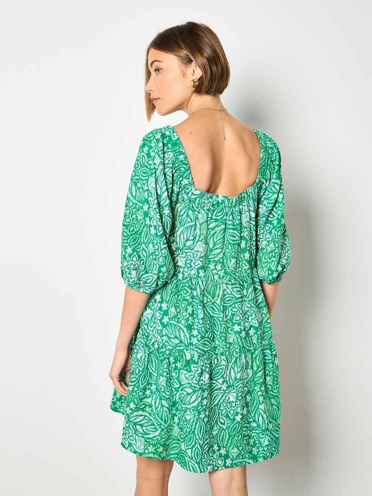 Apricot Green Floral Print Tiered Mini Dress - Image 2 of 4 Apricot Green Floral Print Tiered Mini Dress - Image 2 of 4