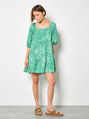 Apricot Green Floral Print Tiered Mini Dress - Image 3 of 4