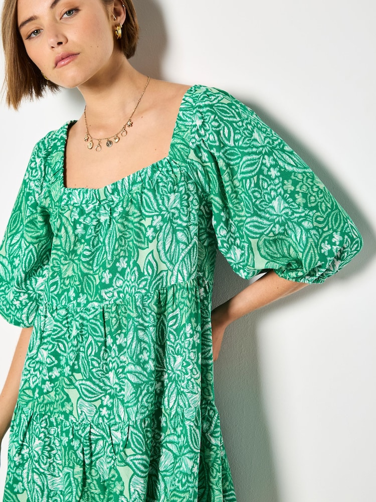 Apricot Green Floral Print Tiered Mini Dress - Image 4 of 4 Apricot Green Floral Print Tiered Mini Dress - Image 4 of 4