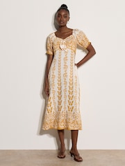 Apricot Yellow Butterfly Border Print Midi Dress - Image 1 of 4