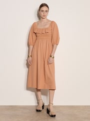 Apricot Orange Ruffle Milkmaid Midi Dress - Image 1 of 4