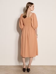 Apricot Orange Ruffle Milkmaid Midi Dress - Image 2 of 4