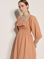 Apricot Orange Ruffle Milkmaid Midi Dress - Image 3 of 4