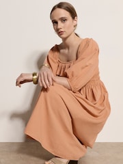 Apricot Orange Ruffle Milkmaid Midi Dress - Image 4 of 4