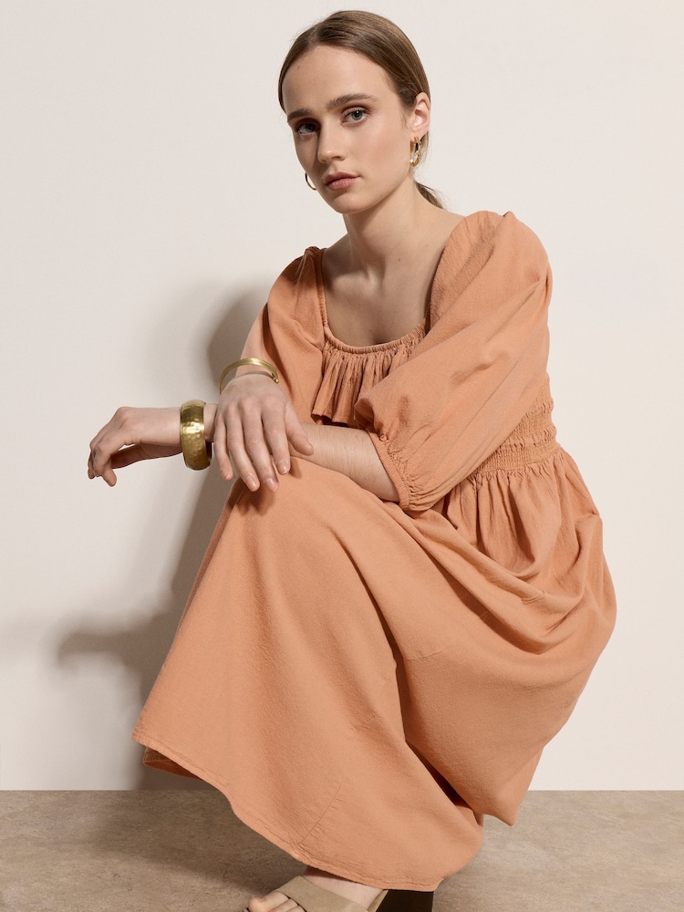 Apricot Orange Ruffle Milkmaid Midi Dress - Image 4 of 4