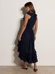 Apricot Blue Cotton High-Low Ruffle Midi Dress - Image 4 of 5