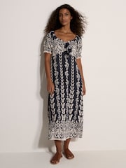 Apricot Blue Butterfly Border Print Midi Dress - Image 1 of 4