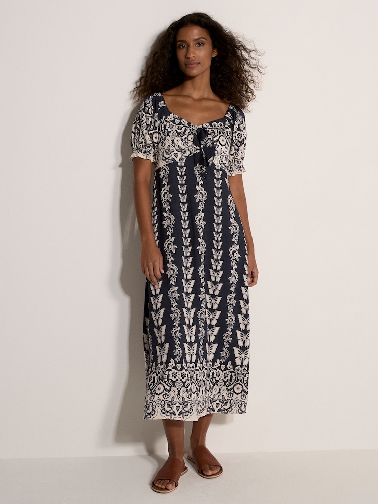 Apricot Blue Butterfly Border Print Midi Dress - Image 1 of 4 Apricot Blue Butterfly Border Print Midi Dress - Image 1 of 4
