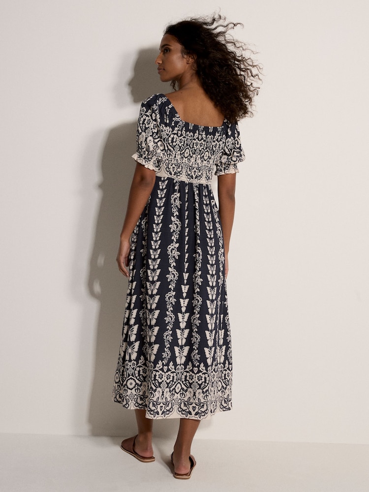 Apricot Blue Butterfly Border Print Midi Dress - Image 2 of 4 Apricot Blue Butterfly Border Print Midi Dress - Image 2 of 4