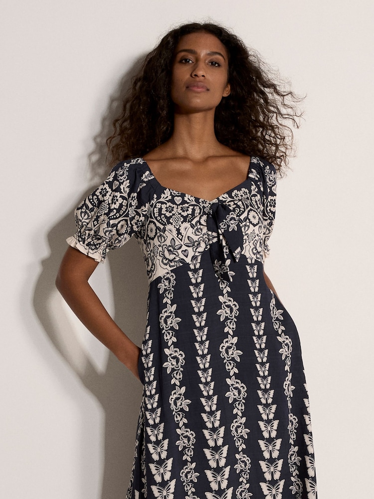 Apricot Blue Butterfly Border Print Midi Dress - Image 4 of 4 Apricot Blue Butterfly Border Print Midi Dress - Image 4 of 4