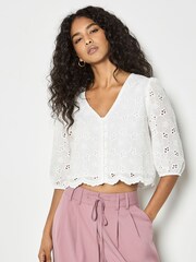 Apricot White Daisy Broderie Anglaise Button Top - Image 1 of 4