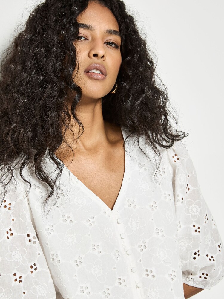 Apricot White Daisy Broderie Anglaise Button Top - Image 4 of 4