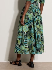 Apricot Blue Tropical Leaf Patchwork Midi Skirt - Image 3 of 4