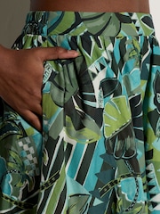 Apricot Blue Tropical Leaf Patchwork Midi Skirt - Image 4 of 4