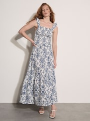 Apricot Cream Folk Ikat Print Tiered Maxi Skirt - Image 1 of 4