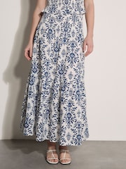 Apricot Cream Folk Ikat Print Tiered Maxi Skirt - Image 2 of 4