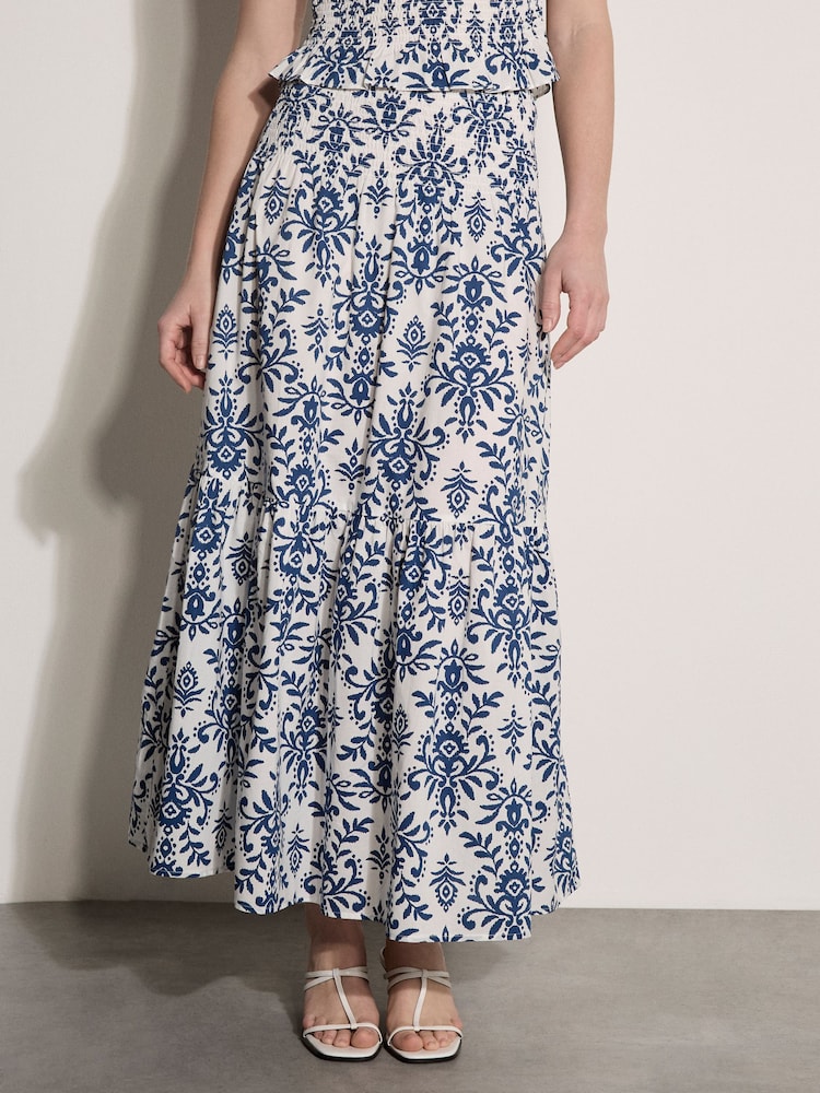 Apricot Cream Folk Ikat Print Tiered Maxi Skirt - Image 2 of 4