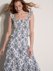 Apricot Cream Folk Ikat Print Tiered Maxi Skirt - Image 4 of 4