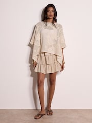 Apricot Natural Cotton-Blend Mesh Floral Embroidered Top - Image 2 of 4