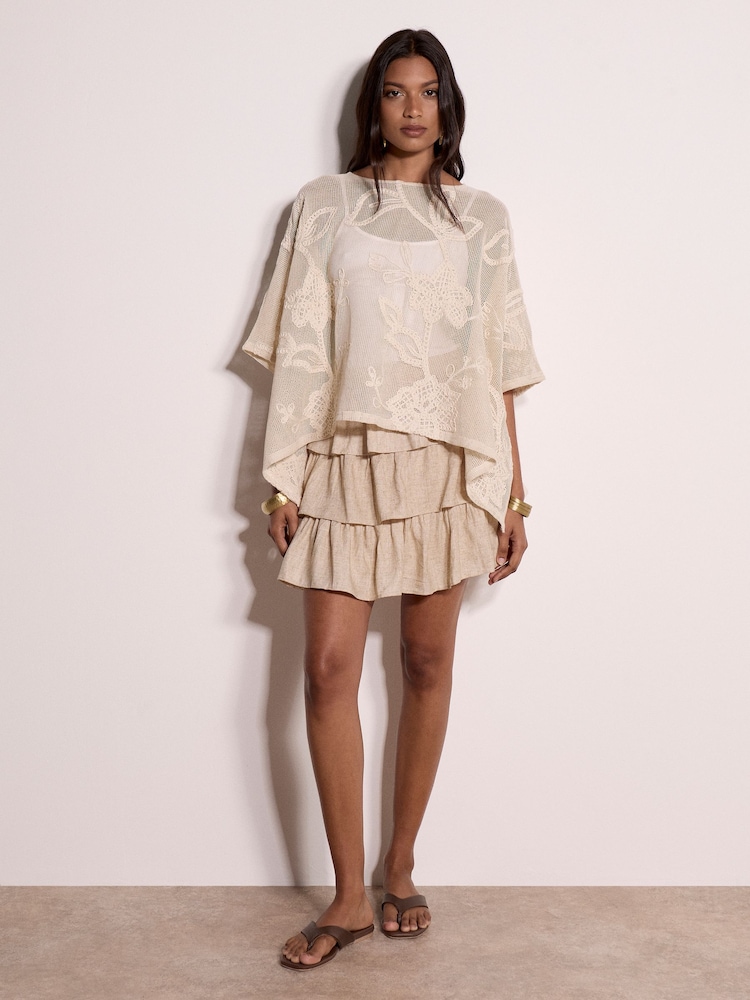 Apricot Natural Cotton-Blend Mesh Floral Embroidered Top - Image 2 of 4 Apricot Natural Cotton-Blend Mesh Floral Embroidered Top - Image 2 of 4