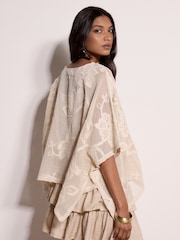 Apricot Natural Cotton-Blend Mesh Floral Embroidered Top - Image 4 of 4