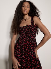 Apricot Black Ditsy Floral Smocked Midi Dress - Image 4 of 4