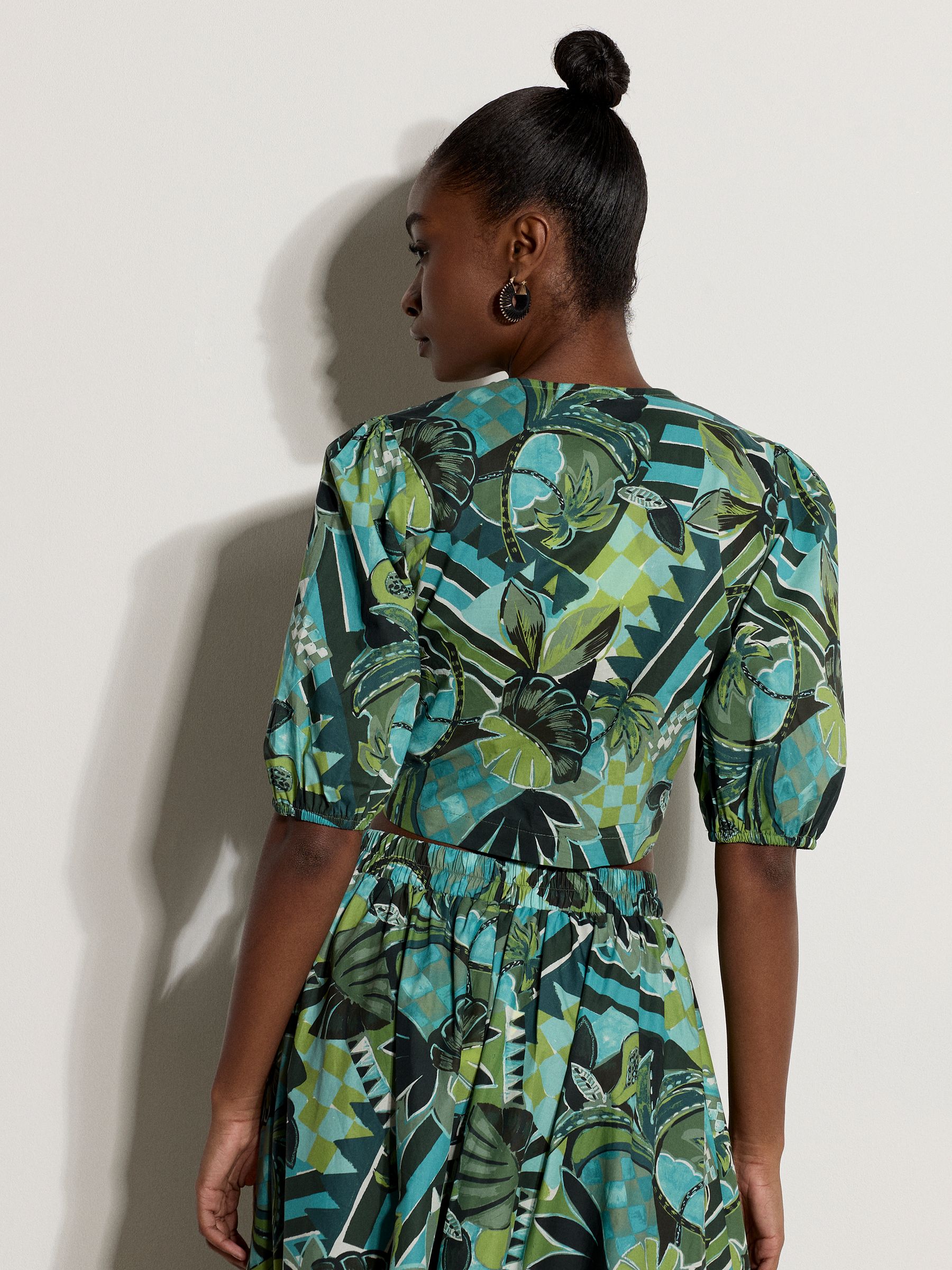 Buy Apricot Blue Tropical Leaf Patchwork Tie Front Top from Next