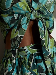 Apricot Blue Tropical Leaf Patchwork Tie Front Top - Image 4 of 5