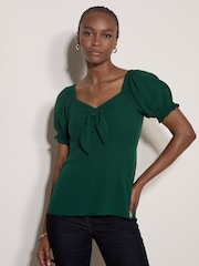 Apricot Green Tie Front Milkmaid Top - Image 1 of 4