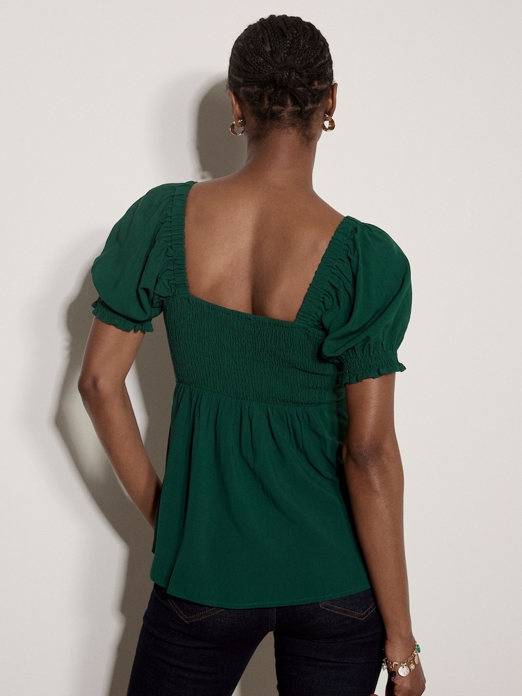 Apricot Green Tie Front Milkmaid Top - Image 2 of 4