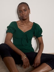 Apricot Green Tie Front Milkmaid Top - Image 3 of 4