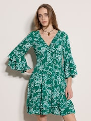 Apricot Green Floral Smocked Ruffle Mini Dress - Image 1 of 4