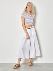 Apricot Pink Hand-Crocheted Stripes Crop Top - Image 2 of 4