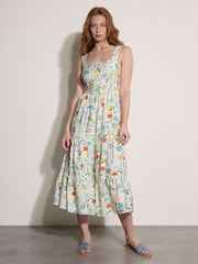 Apricot Cream Postcard Print Tiered Midi Dress - Image 1 of 4