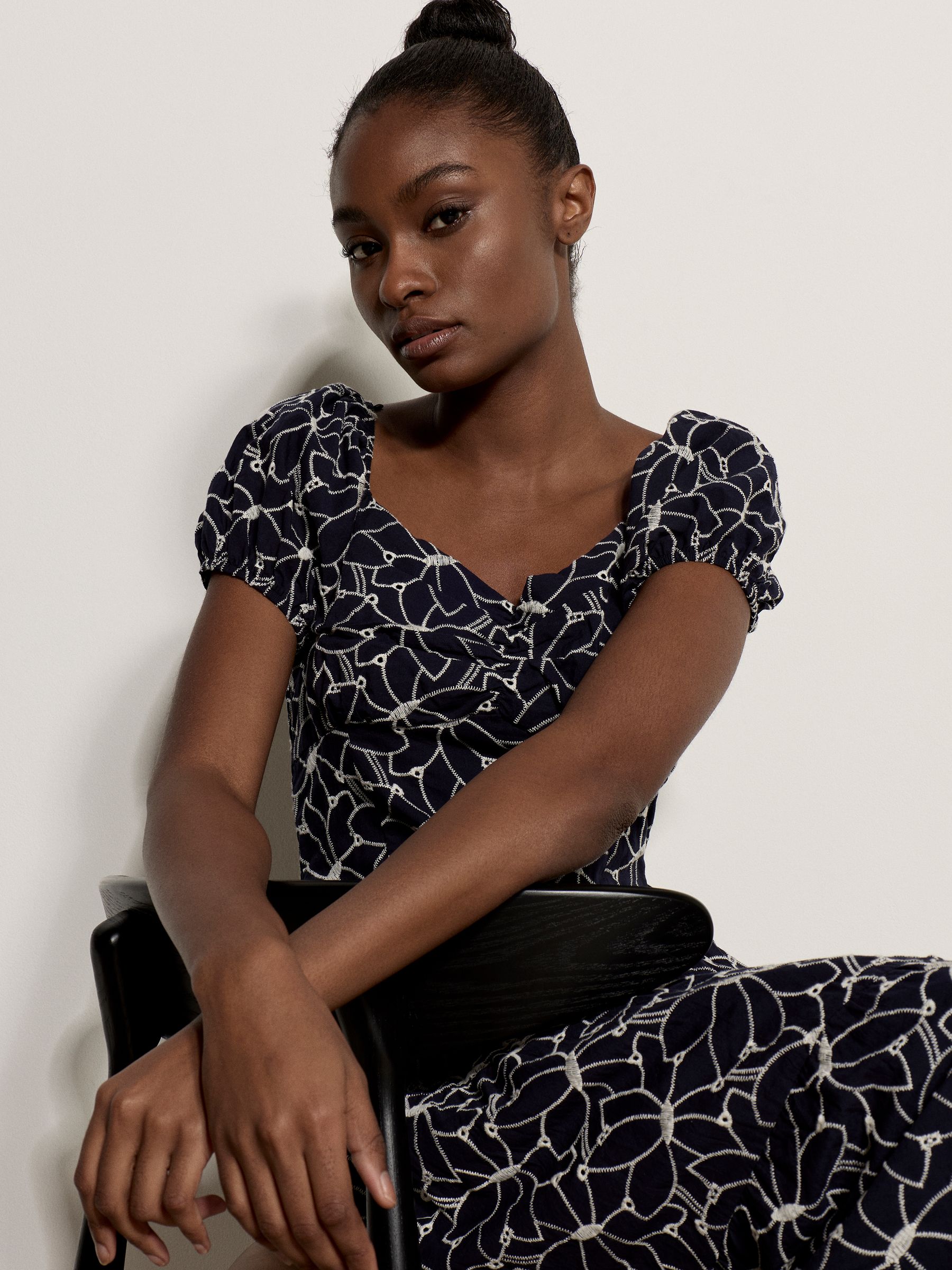 Buy Apricot Blue Floral Embroidered Tiered Midi Dress from the