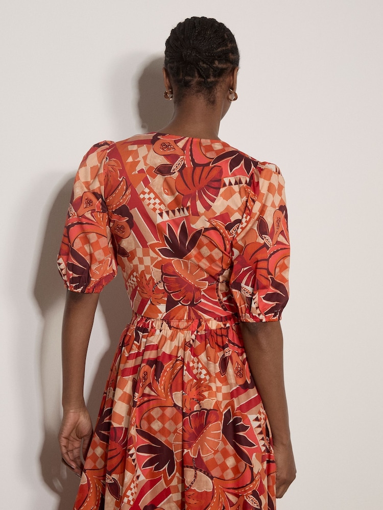 Apricot Red Tropical Leaf Patchwork Tie Front Top - Image 5 of 5 Apricot Red Tropical Leaf Patchwork Tie Front Top - Image 5 of 5