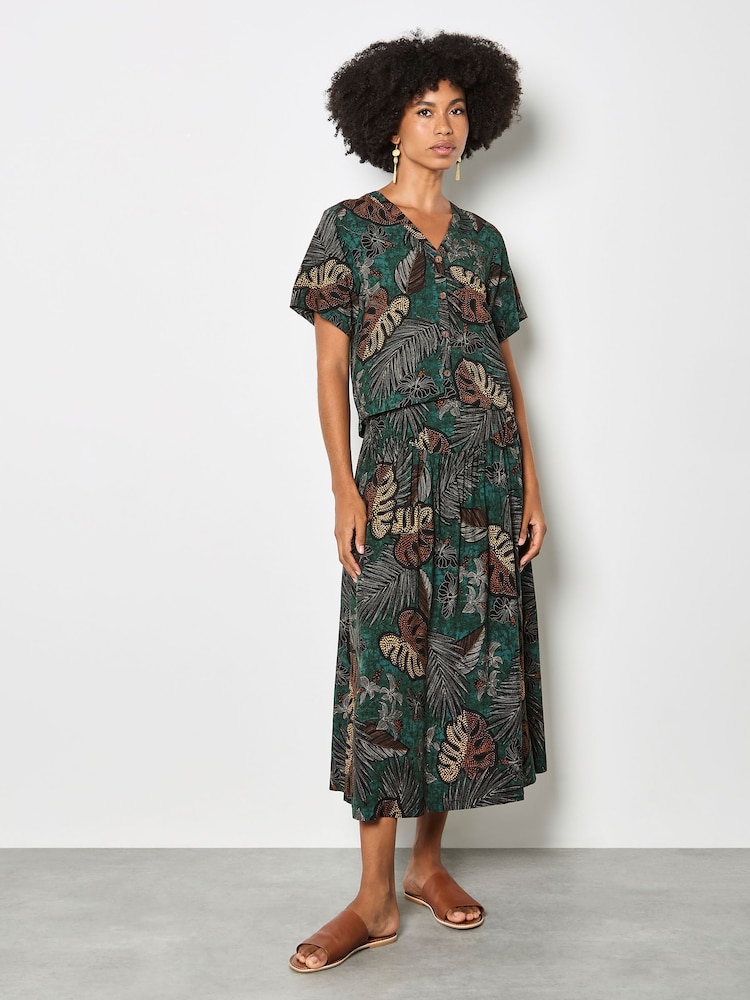 Apricot Tropical Leaf Print Shirt - 圖片 1/4