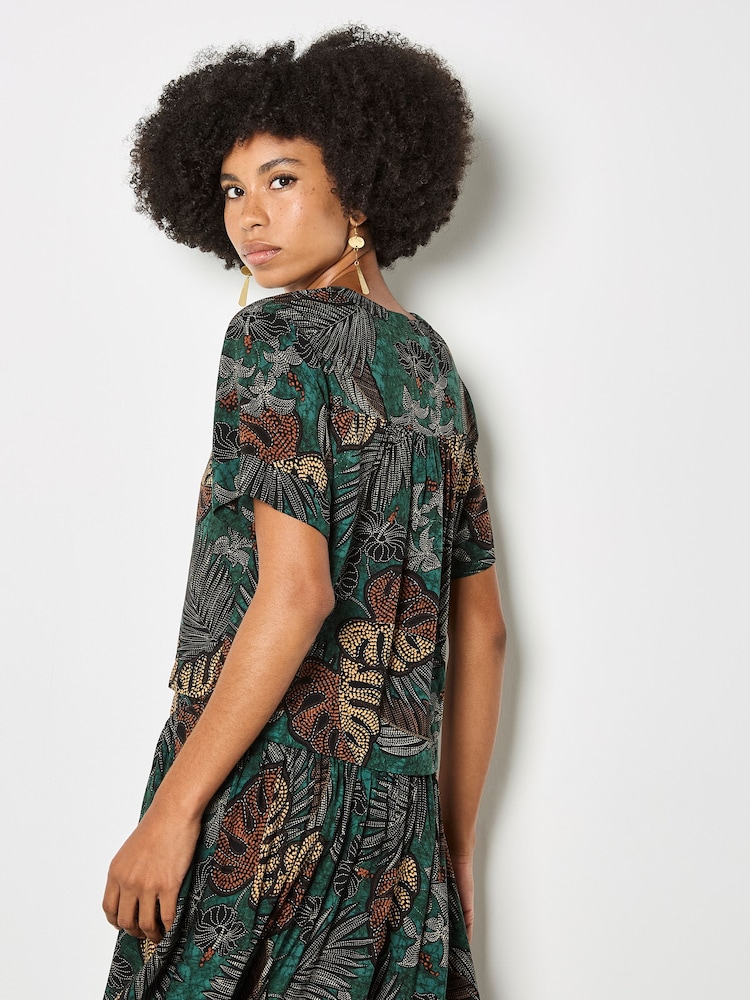 Apricot Tropical Leaf Print Shirt - 圖片 4/4